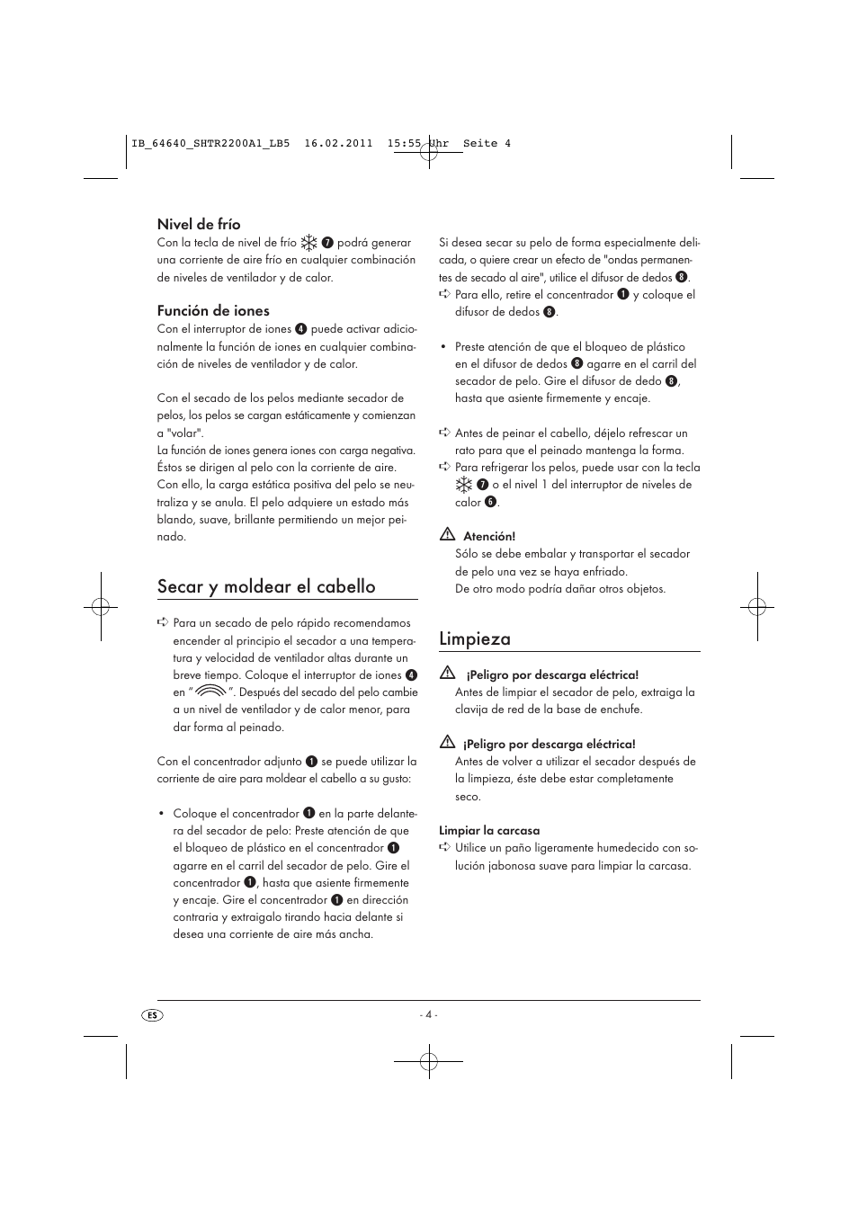 Secar y moldear el cabello, Limpieza | Silvercrest SHTR 2200 A1 User Manual | Page 6 / 32