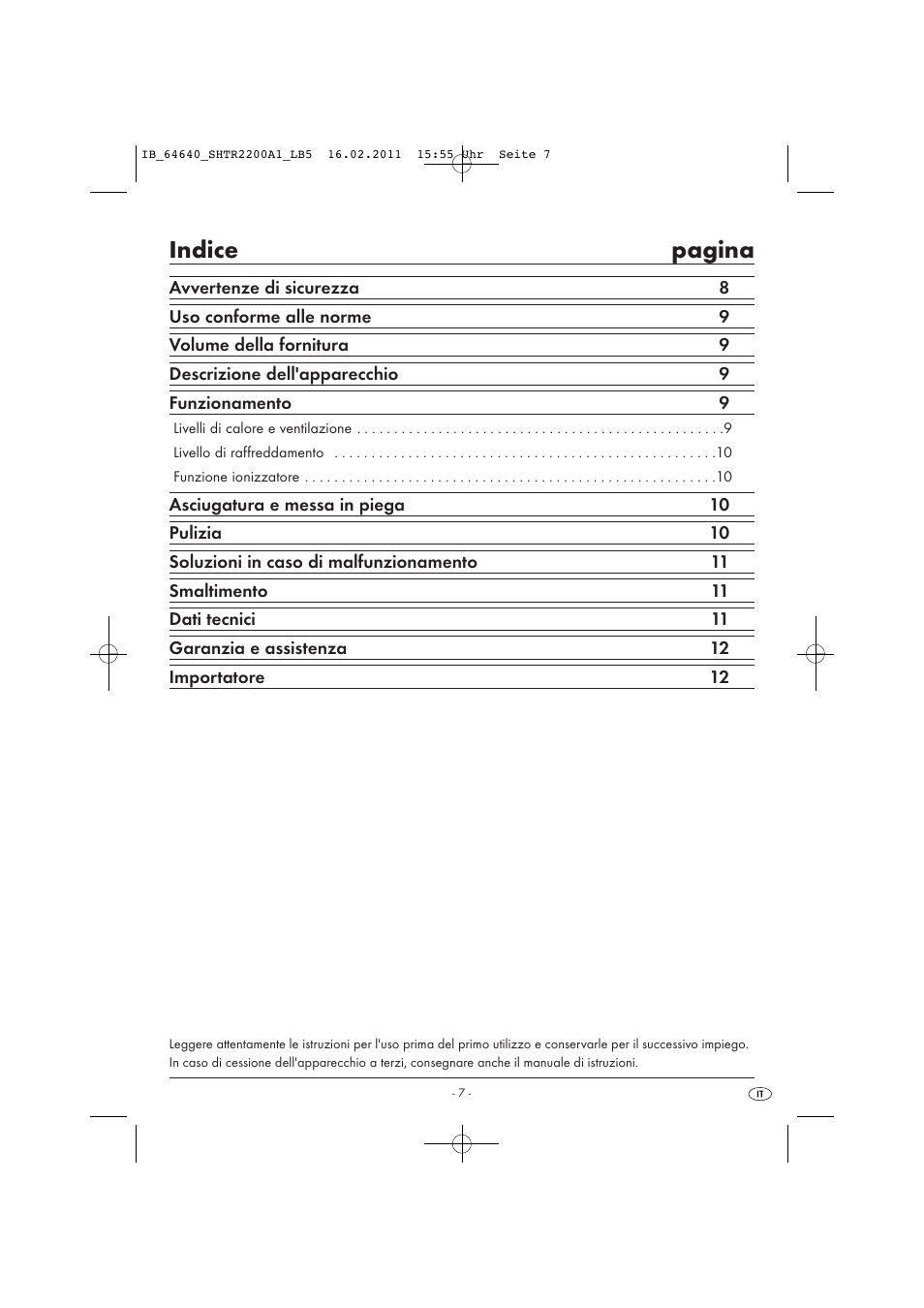 Indice pagina | Silvercrest SHTR 2200 A1 User Manual | Page 9 / 32