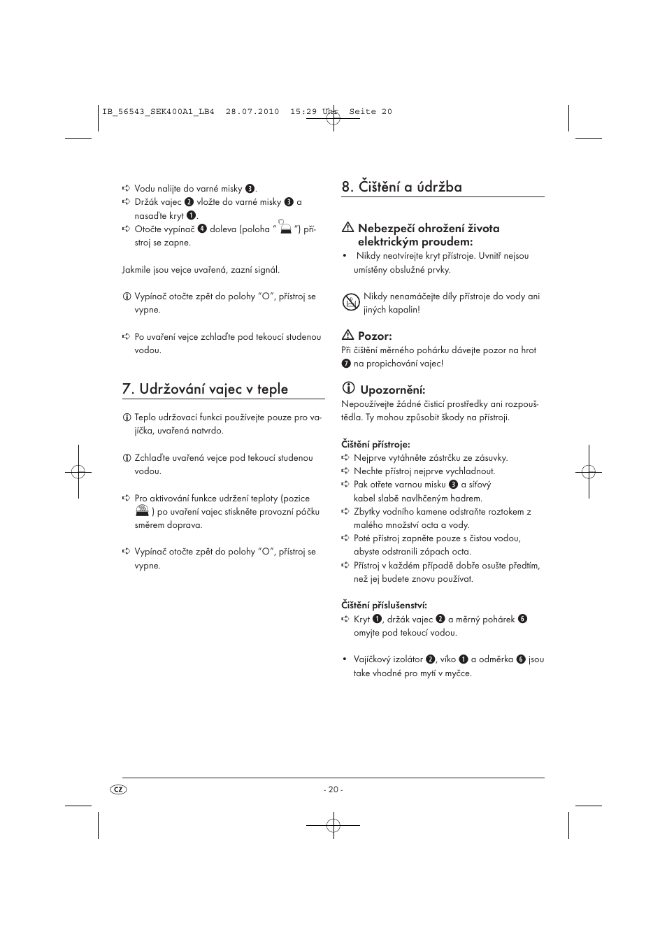 Udržování vajec v teple, Čištění a údržba | Silvercrest SEK 400 A1 User Manual | Page 22 / 31