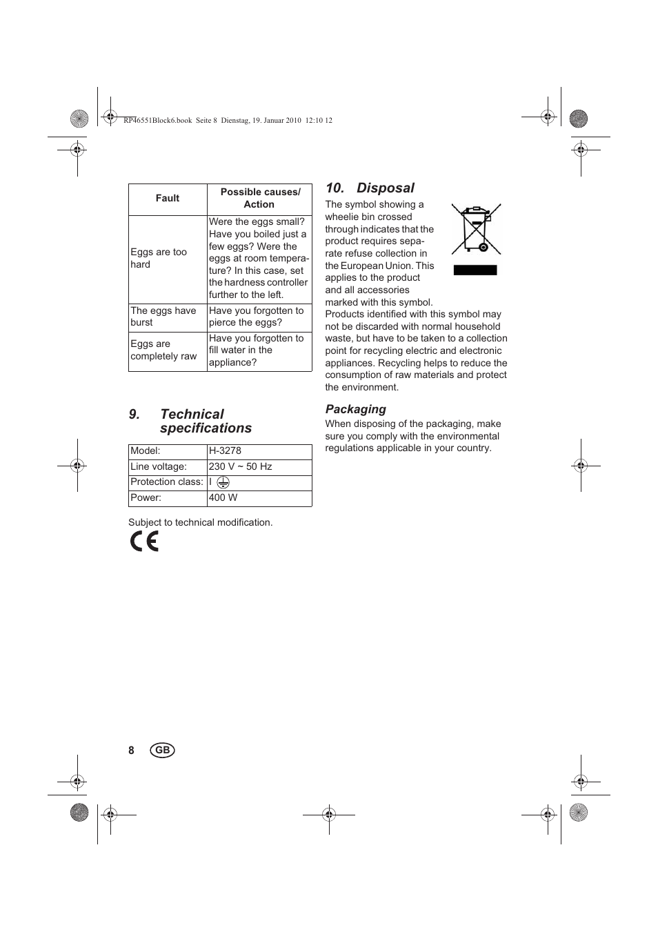 Technical specifications, Disposal | Silvercrest H-3278 User Manual | Page 10 / 14