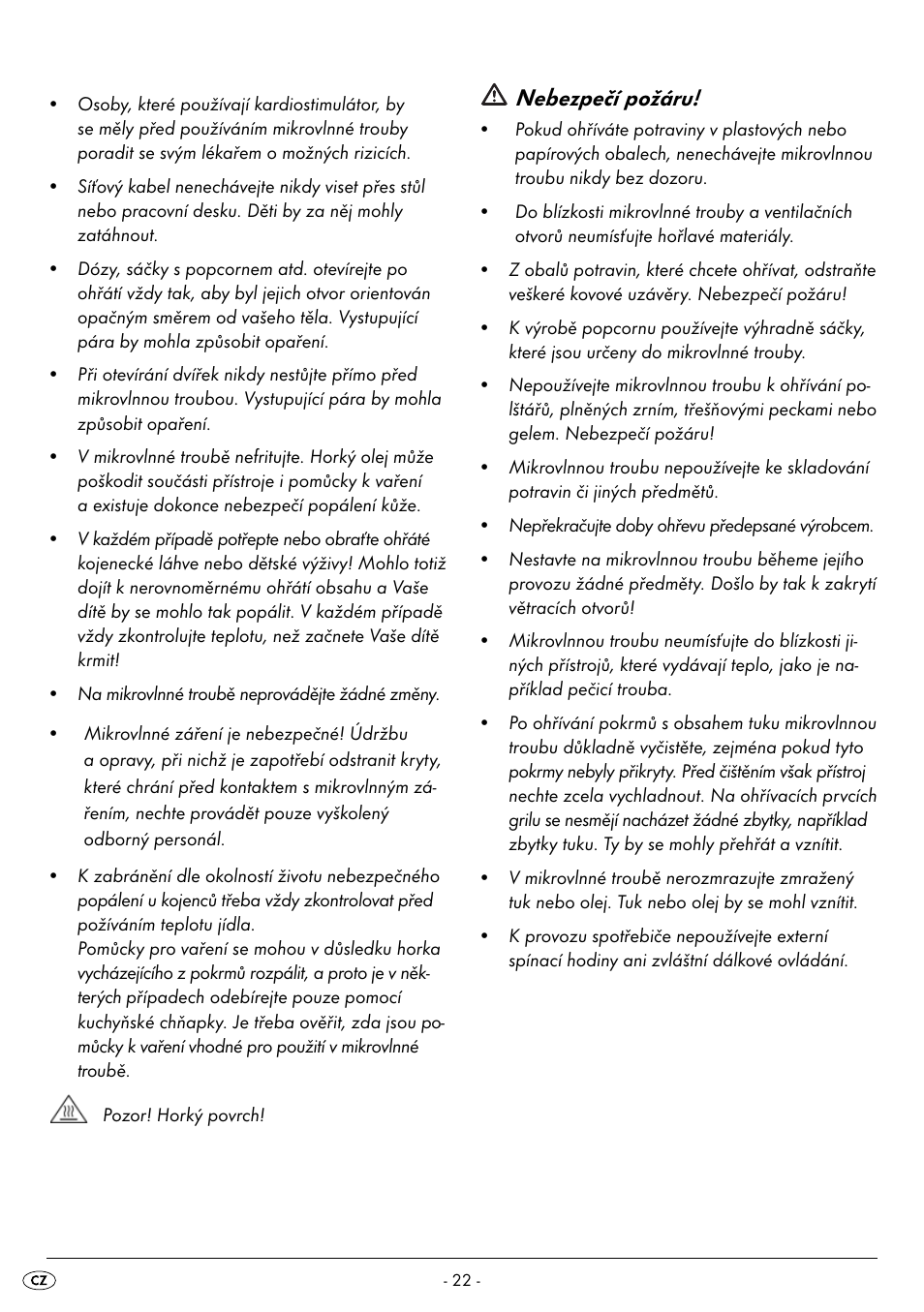 Nebezpečí požáru | Silvercrest SMW 800 A2 User Manual | Page 24 / 70