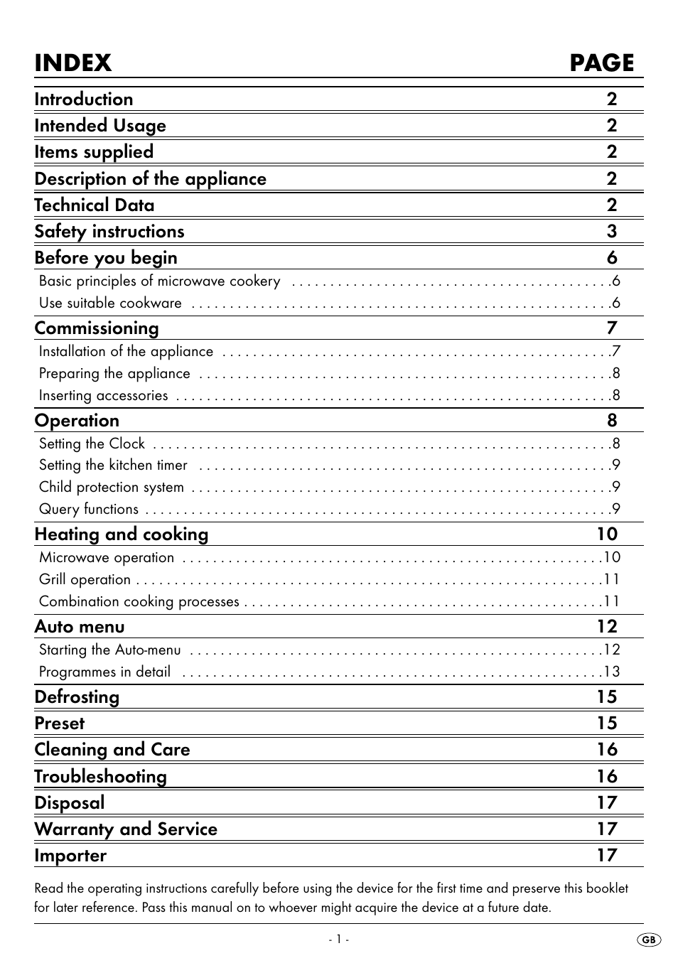 Index page | Silvercrest SMW 800 A2 User Manual | Page 3 / 70