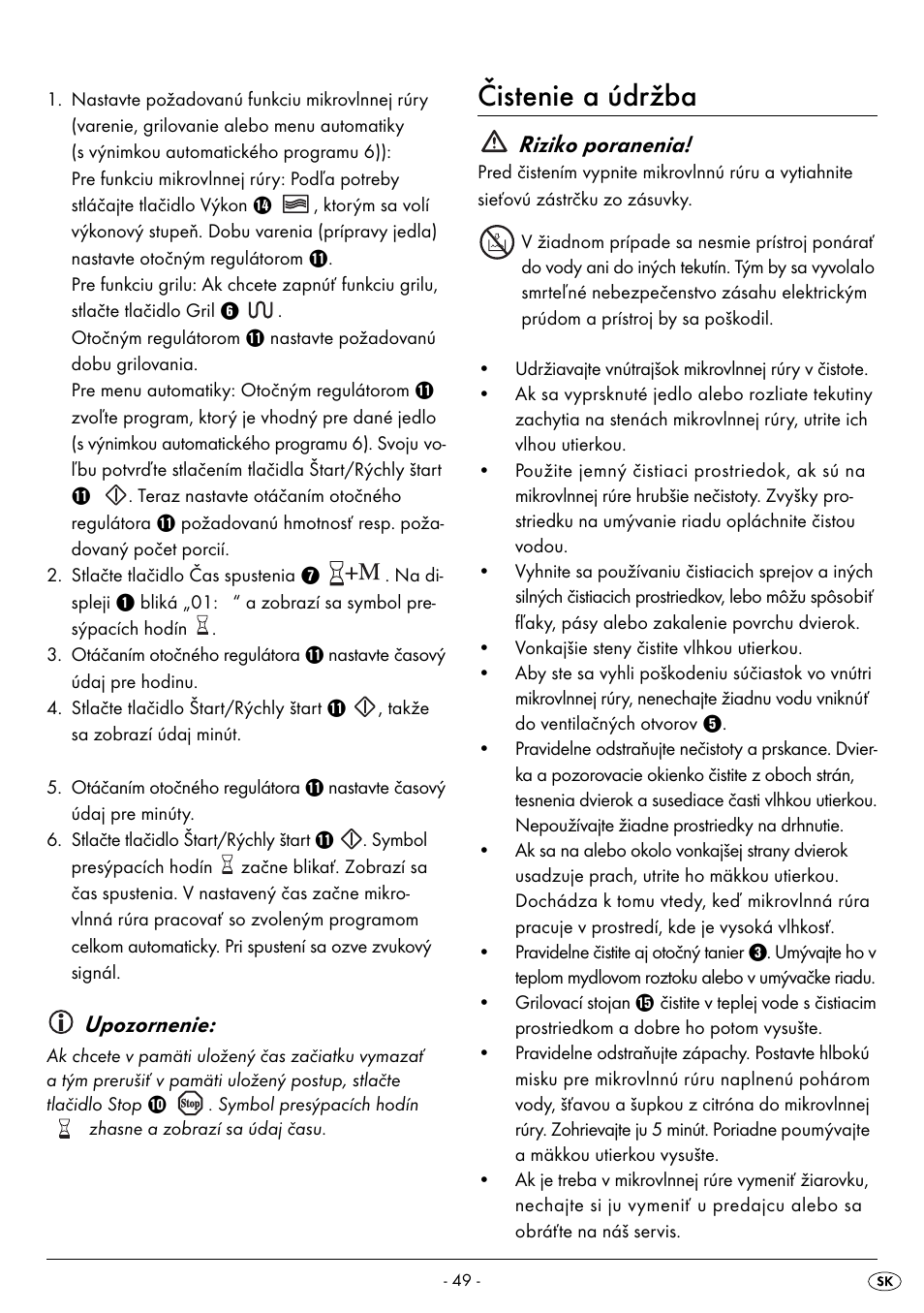 Čistenie a údržba, Upozornenie, Riziko poranenia | Silvercrest SMW 800 A2 User Manual | Page 51 / 70