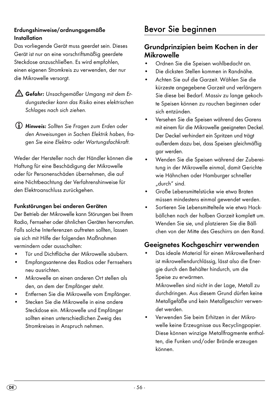 Bevor sie beginnen, Grundprinzipien beim kochen in der mikrowelle, Geeignetes kochgeschirr verwenden | Silvercrest SMW 800 A2 User Manual | Page 58 / 70