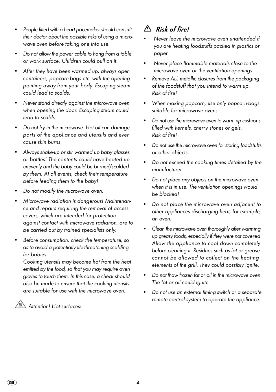 Risk of fire | Silvercrest SMW 800 A2 User Manual | Page 6 / 70