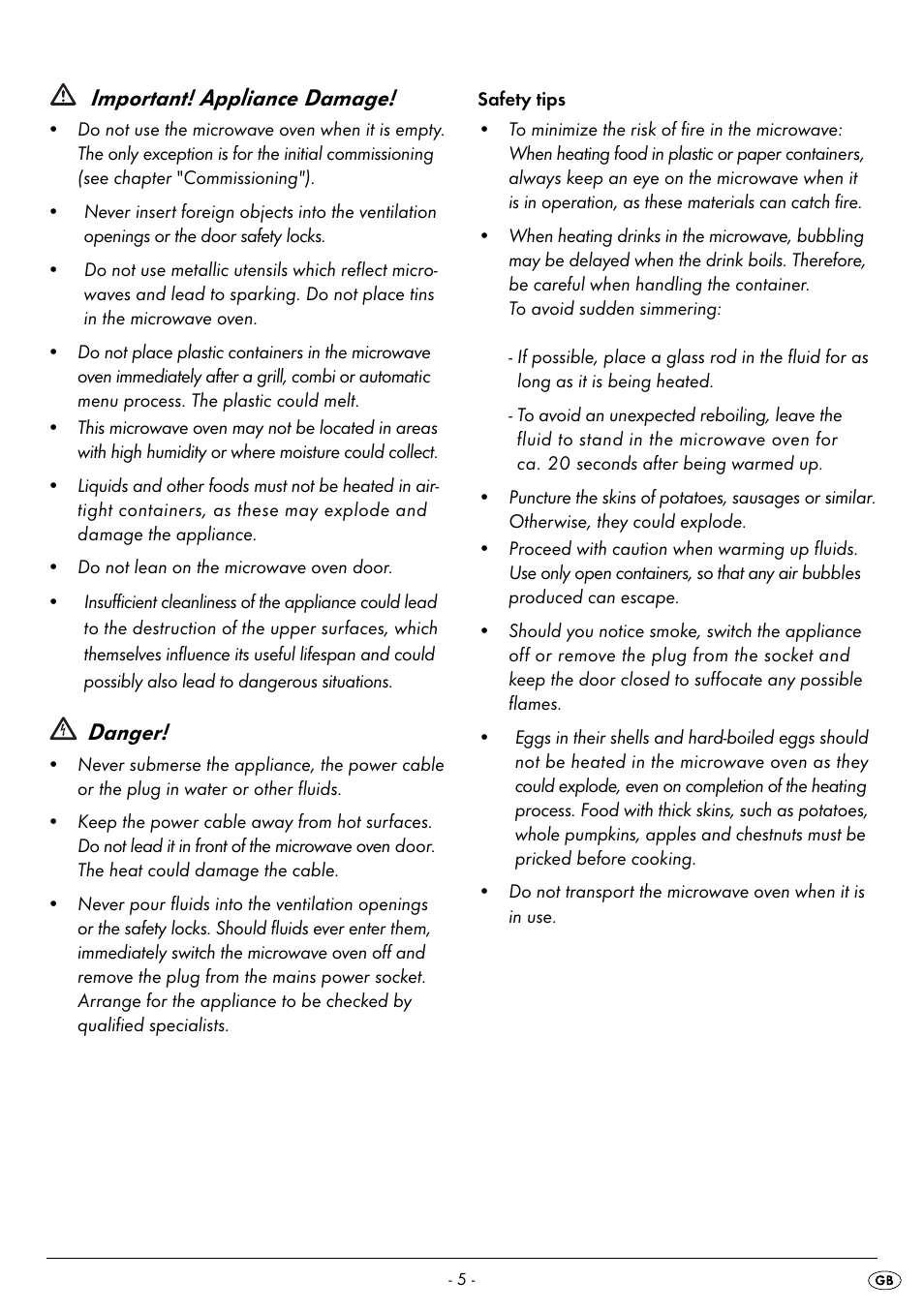 Important! appliance damage, Danger | Silvercrest SMW 800 A2 User Manual | Page 7 / 70