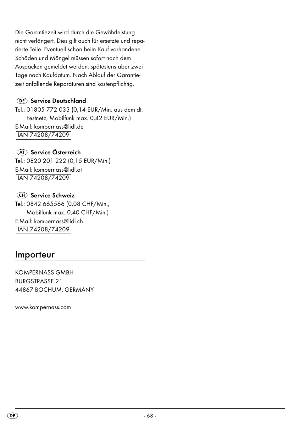 Importeur | Silvercrest SMW 800 A2 User Manual | Page 70 / 70
