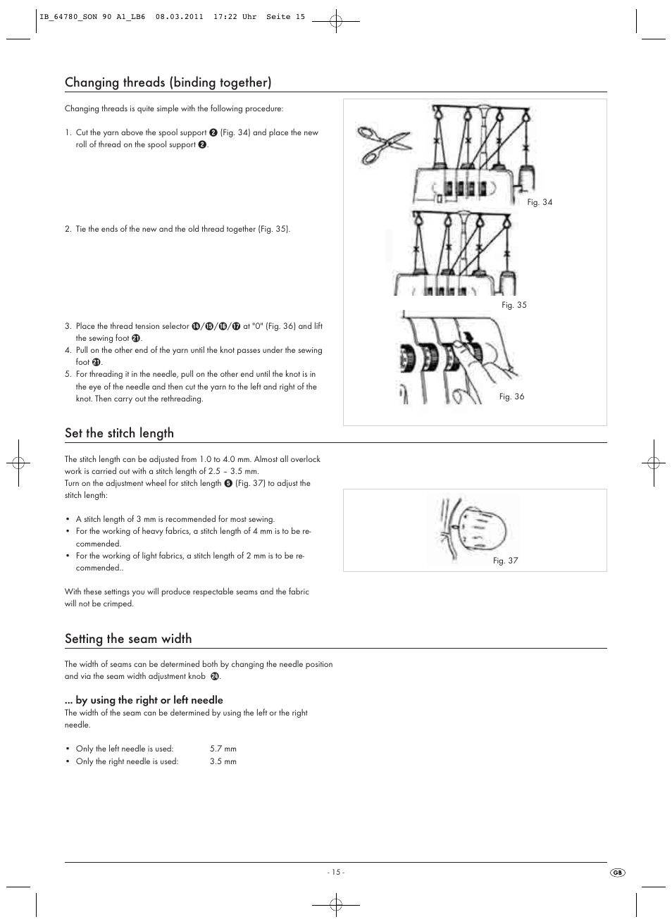 Changing threads (binding together), Set the stitch length, Setting the seam width | Silvercrest SON 90 A1 User Manual | Page 17 / 38