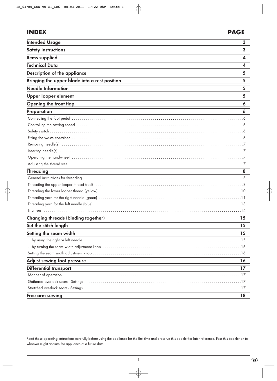 Index page | Silvercrest SON 90 A1 User Manual | Page 3 / 38