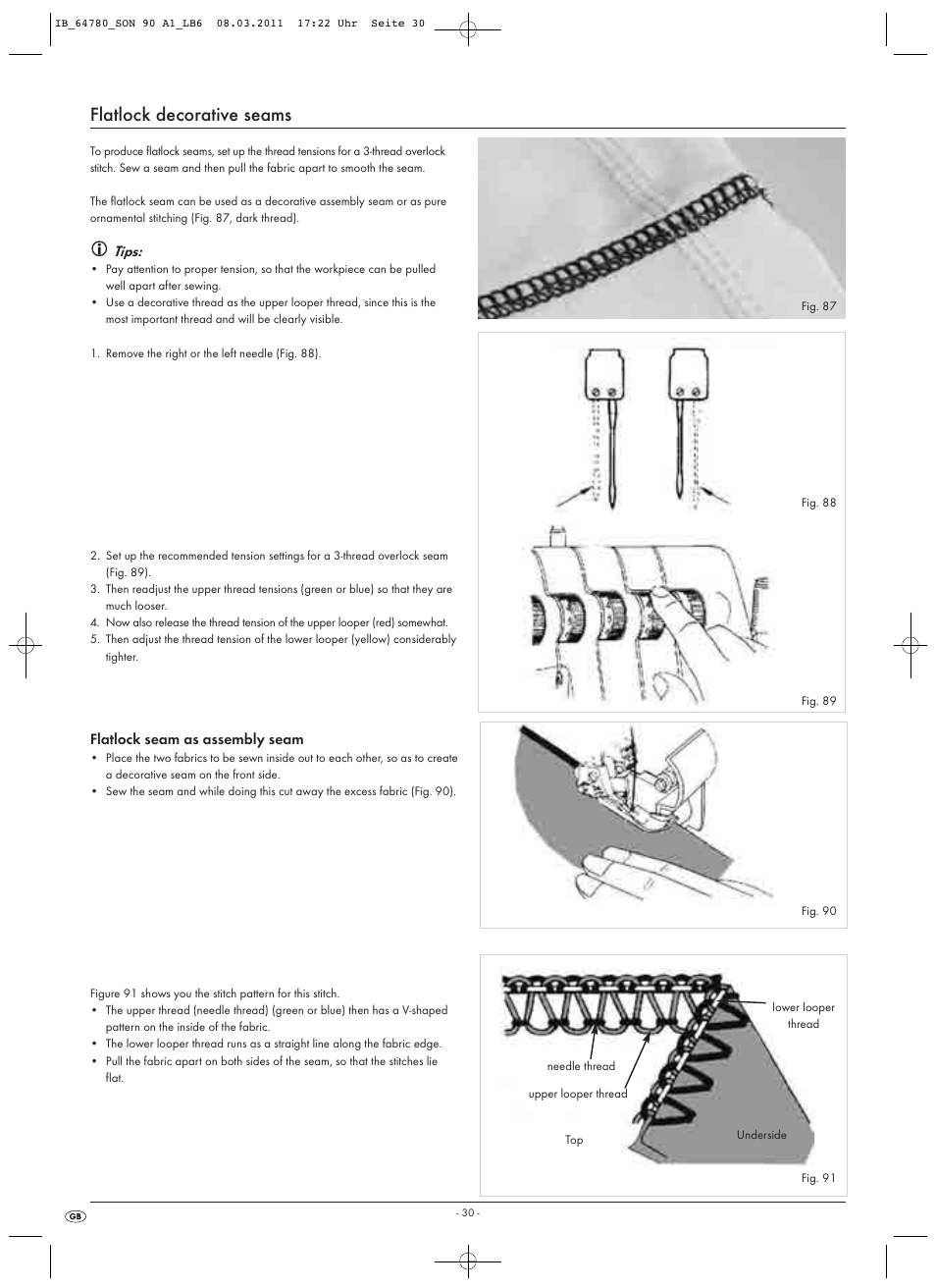 Flatlock decorative seams, Tips | Silvercrest SON 90 A1 User Manual | Page 32 / 38