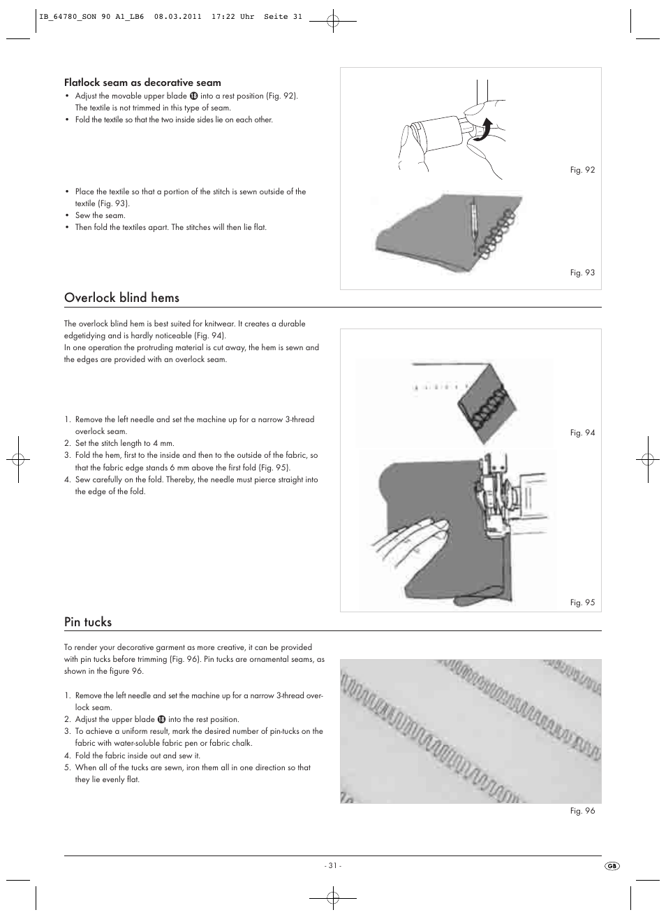 Overlock blind hems, Pin tucks | Silvercrest SON 90 A1 User Manual | Page 33 / 38