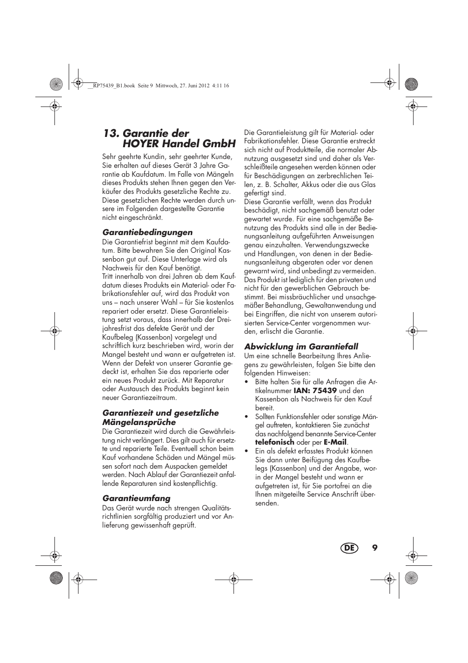Garantie der hoyerhandel gmbh | Silvercrest STK 600 A1 User Manual | Page 11 / 54