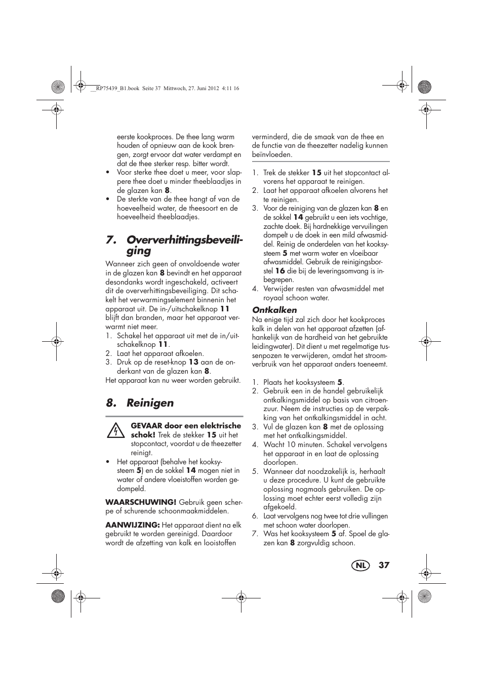 Oververhittingsbeveili- ging, Reinigen | Silvercrest STK 600 A1 User Manual | Page 39 / 54
