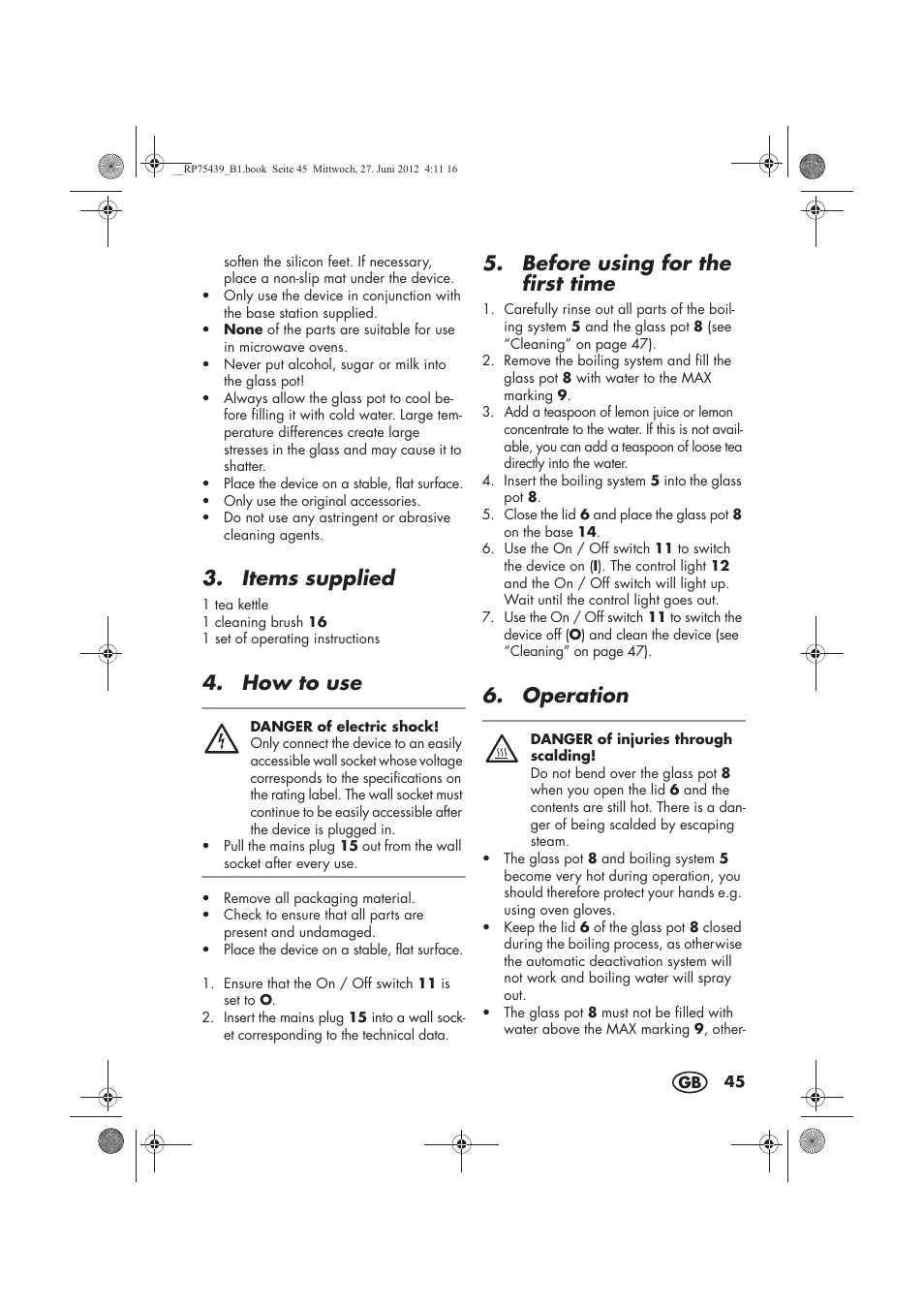 Items supplied, How to use, Before using for the first time | Operation | Silvercrest STK 600 A1 User Manual | Page 47 / 54