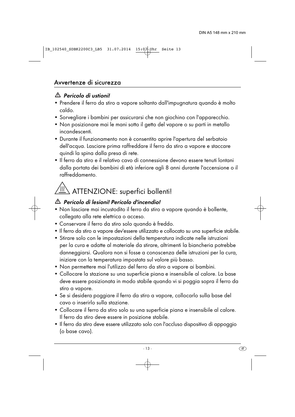 Attenzione: superfici bollenti, Avvertenze di sicurezza | Silvercrest SDBK 2200 C3 User Manual | Page 16 / 53