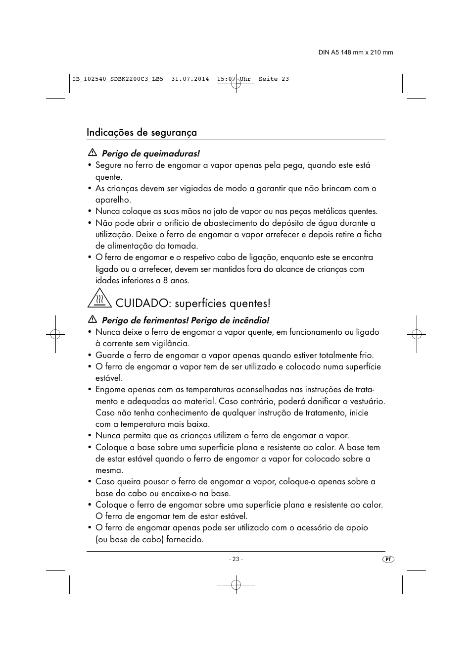 Cuidado: superfícies quentes, Indicações de segurança | Silvercrest SDBK 2200 C3 User Manual | Page 26 / 53