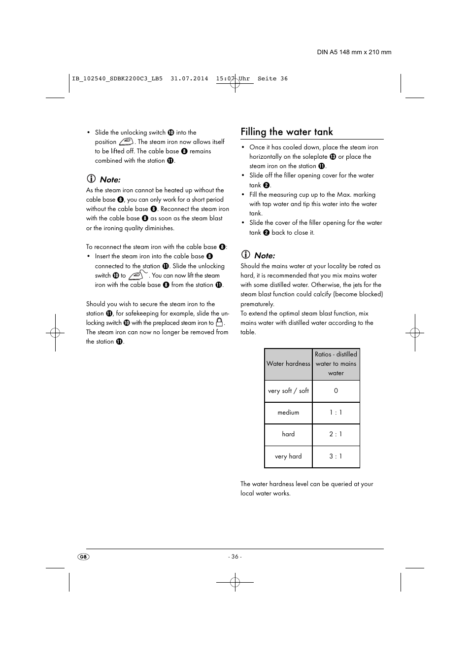 Filling the water tank | Silvercrest SDBK 2200 C3 User Manual | Page 39 / 53