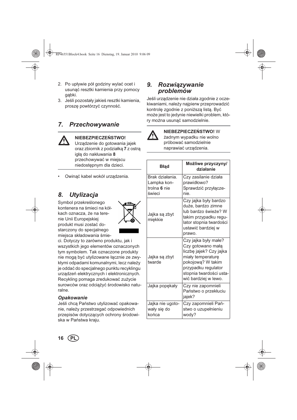 Przechowywanie, Utylizacja, Rozwizywanie problemów | Silvercrest H-3278 User Manual | Page 18 / 70