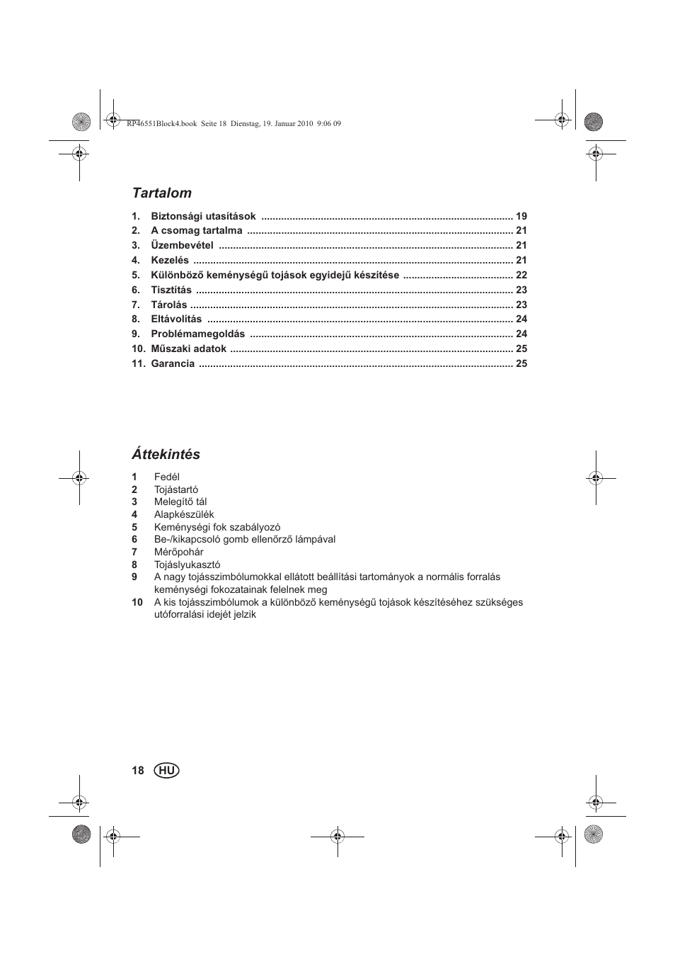 Tartalom, Áttekintés | Silvercrest H-3278 User Manual | Page 20 / 70