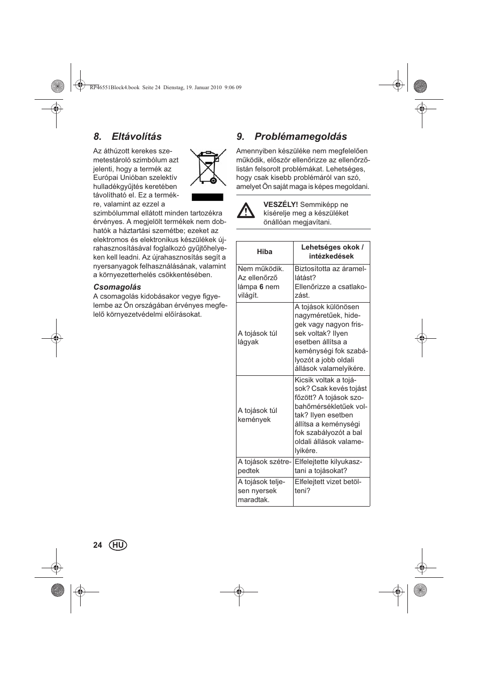 Eltávolítás, Problémamegoldás | Silvercrest H-3278 User Manual | Page 26 / 70