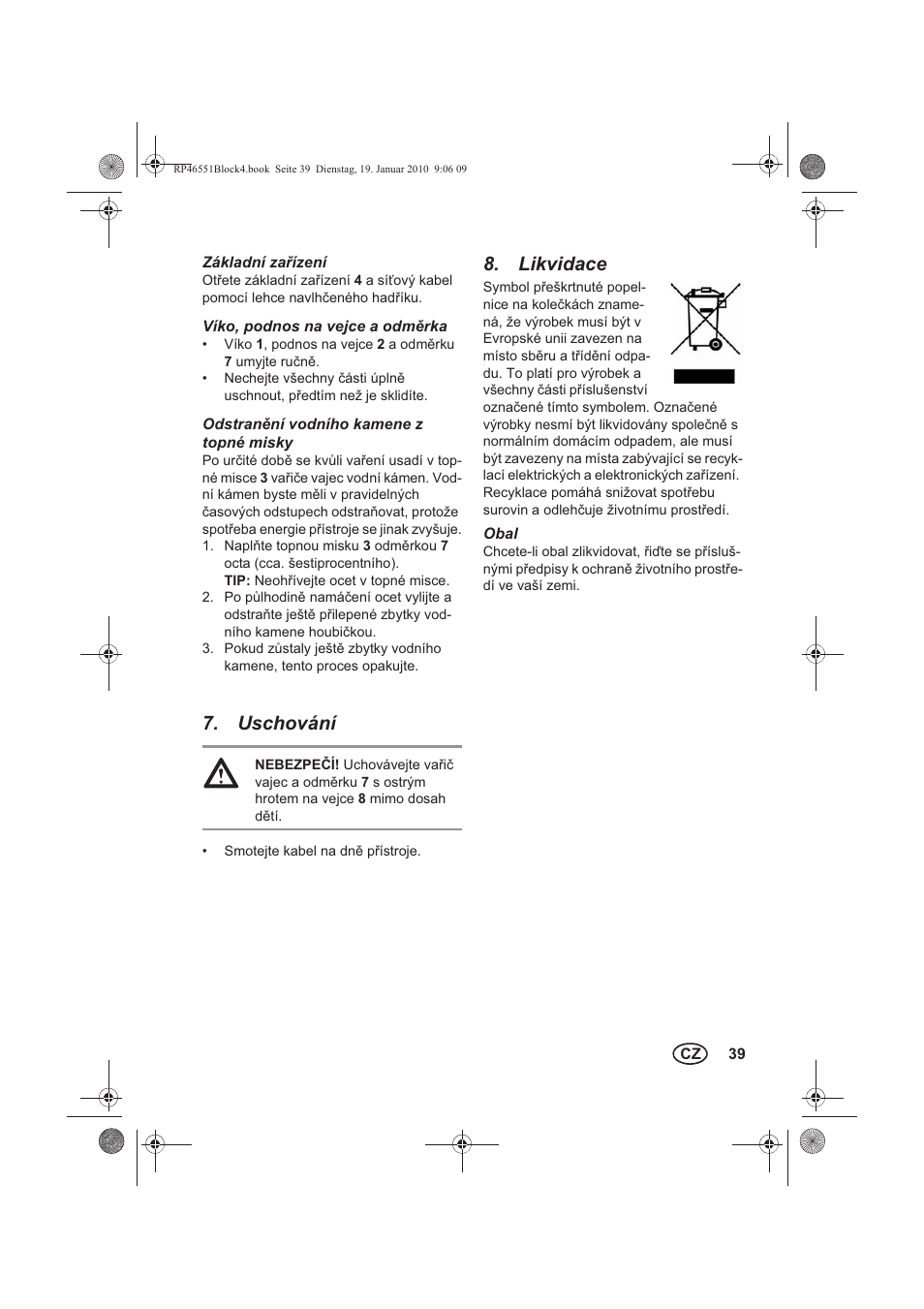 Uschování, Likvidace | Silvercrest H-3278 User Manual | Page 41 / 70