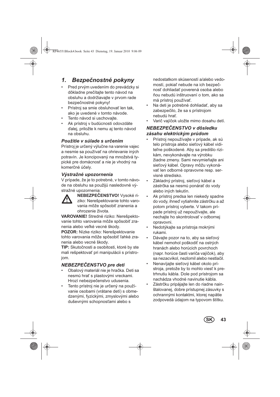 Bezpenostné pokyny | Silvercrest H-3278 User Manual | Page 45 / 70