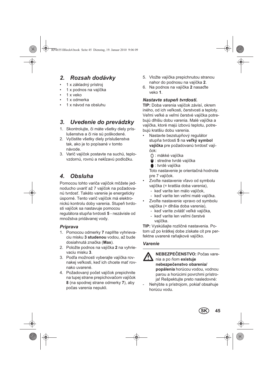 Rozsah dodávky, Uvedenie do prevádzky, Obsluha | Silvercrest H-3278 User Manual | Page 47 / 70