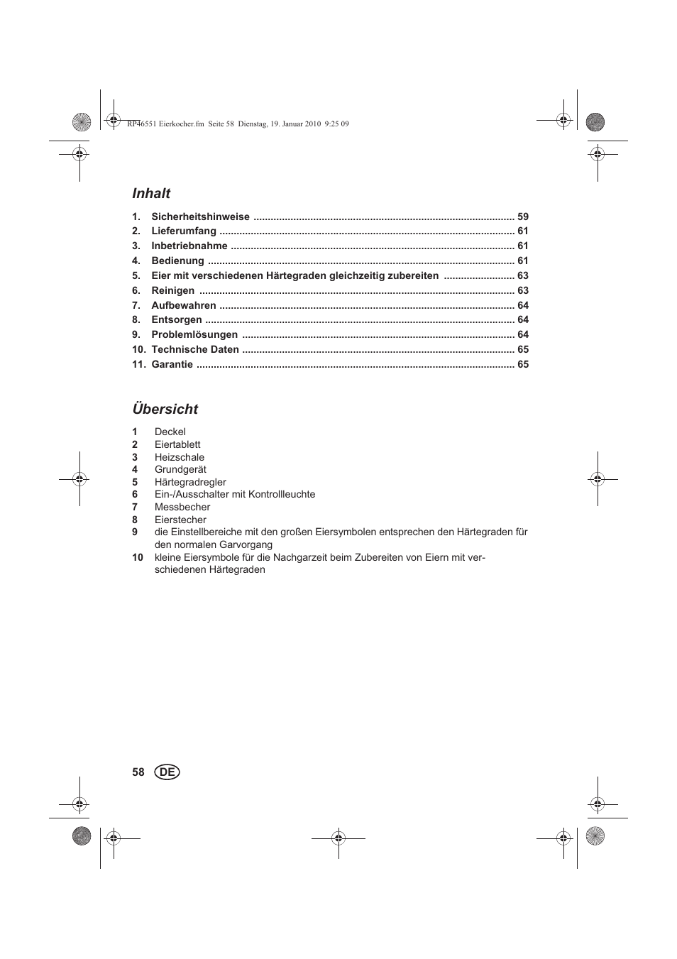 Inhalt, Übersicht | Silvercrest H-3278 User Manual | Page 60 / 70