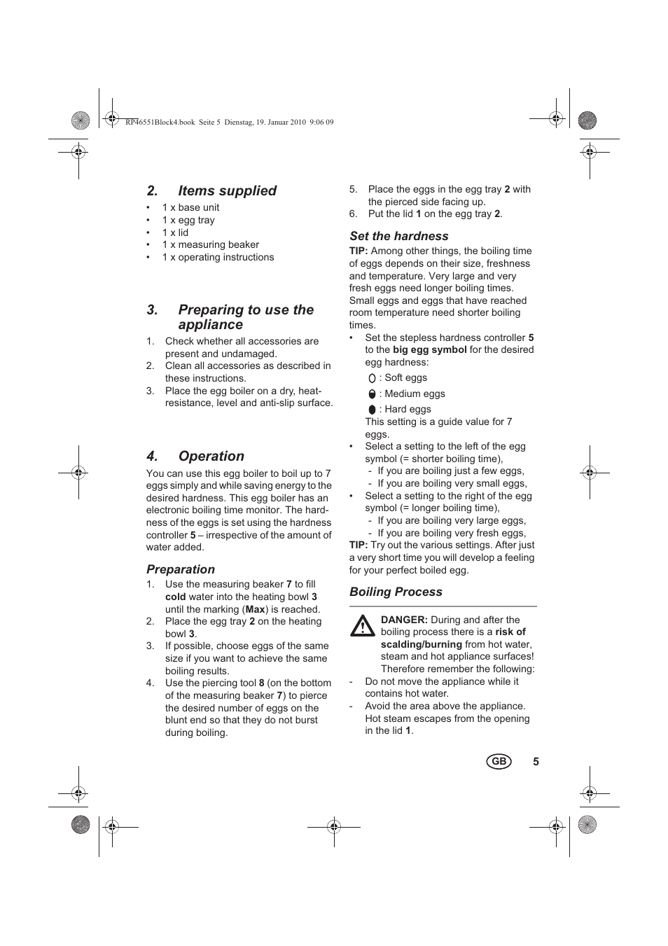Items supplied, Preparing to use the appliance, Operation | Silvercrest H-3278 User Manual | Page 7 / 70