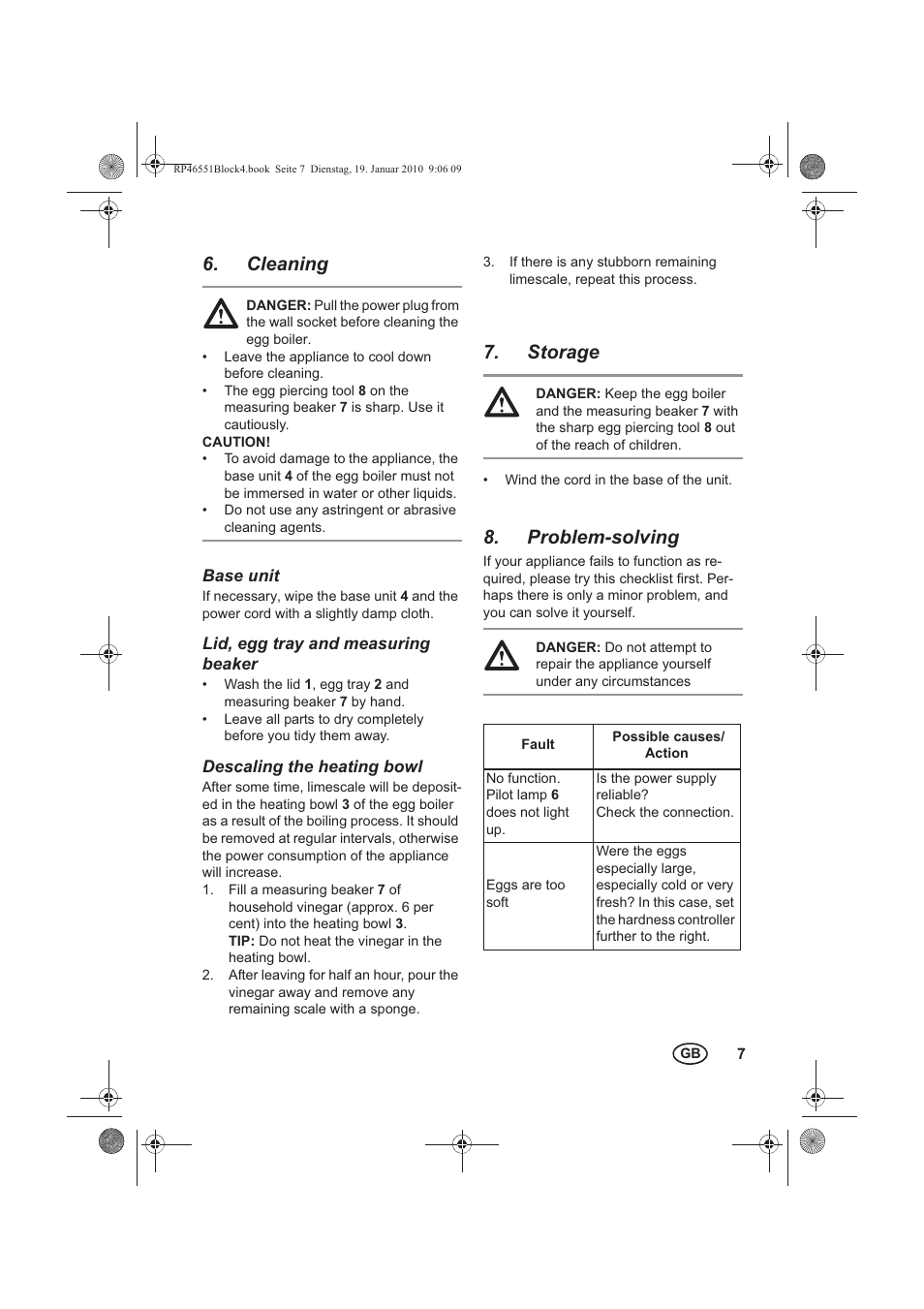 Cleaning, Storage, Problem-solving | Silvercrest H-3278 User Manual | Page 9 / 70