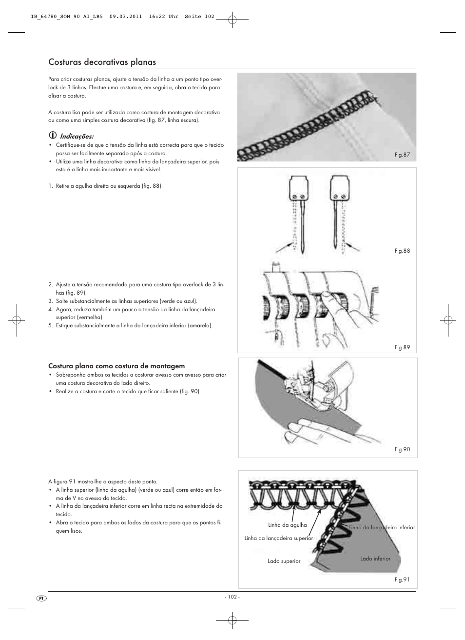 Costuras decorativas planas, Indicações | Silvercrest SON 90 A1 User Manual | Page 104 / 182