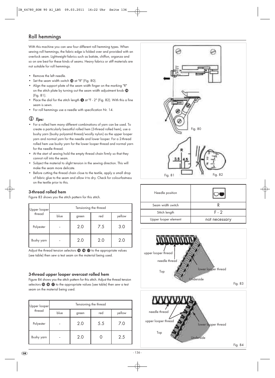 Roll hemmings, F - 2, Not necessary | Silvercrest SON 90 A1 User Manual | Page 138 / 182