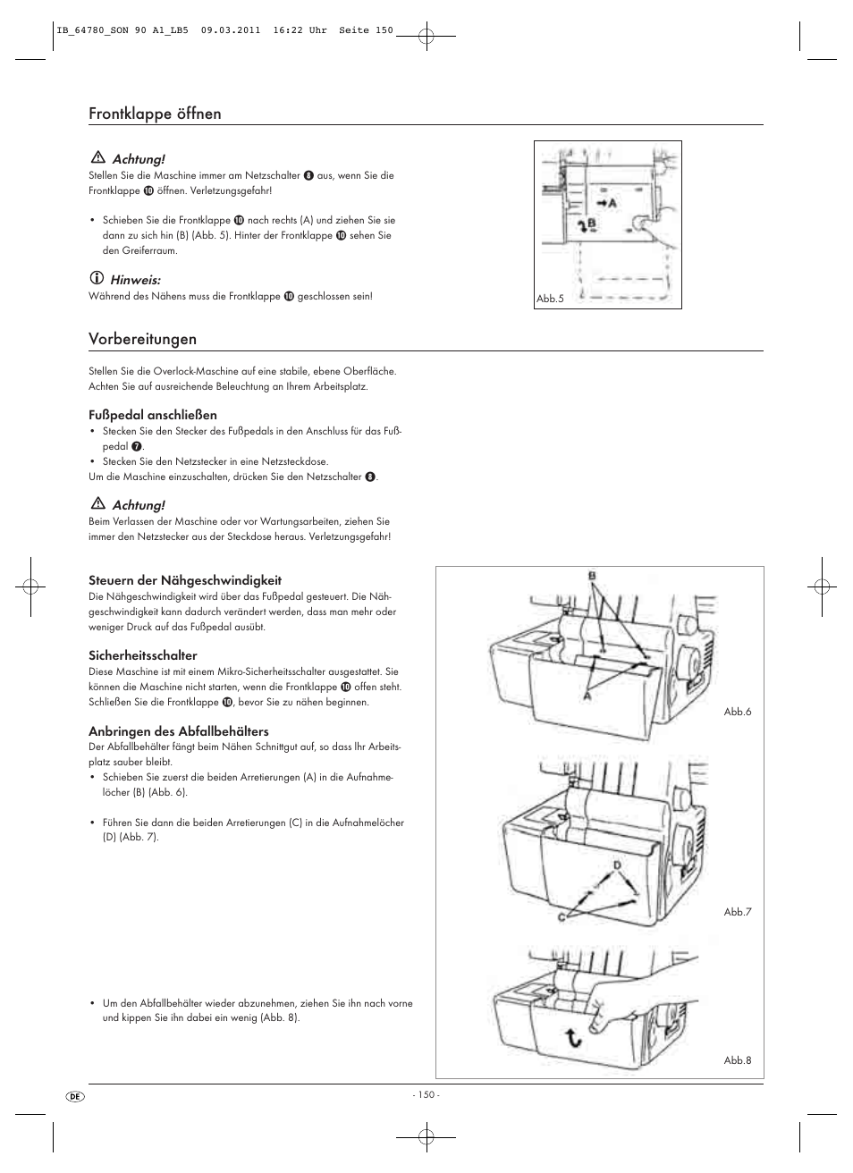 Frontklappe öffnen, Vorbereitungen | Silvercrest SON 90 A1 User Manual | Page 152 / 182