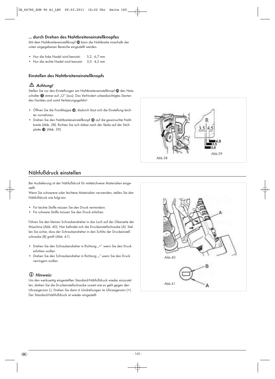 Nähfußdruck einstellen | Silvercrest SON 90 A1 User Manual | Page 162 / 182
