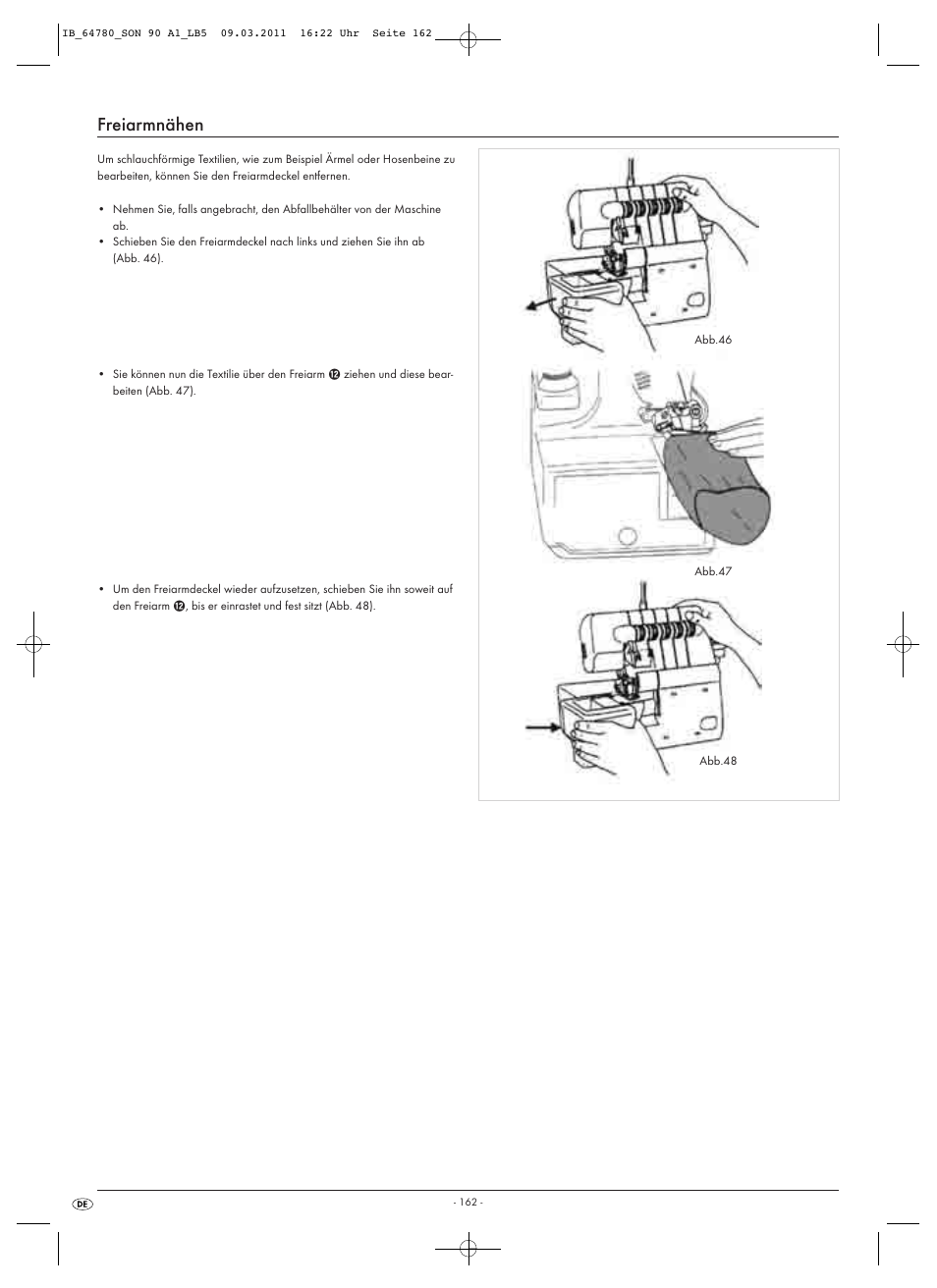 Freiarmnähen | Silvercrest SON 90 A1 User Manual | Page 164 / 182