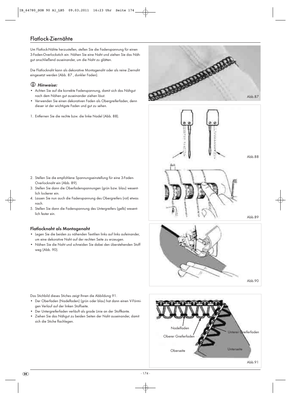 Flatlock-ziernähte, Hinweise | Silvercrest SON 90 A1 User Manual | Page 176 / 182