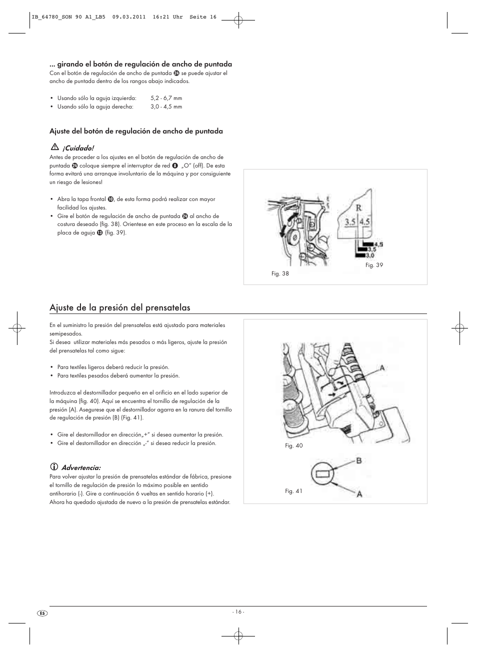 Ajuste de la presión del prensatelas | Silvercrest SON 90 A1 User Manual | Page 18 / 182