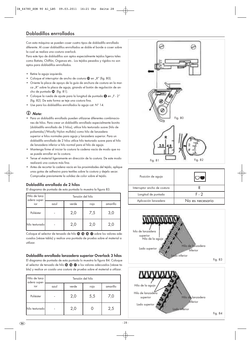 Dobladillos enrrollados, F - 2, No es necesario | Silvercrest SON 90 A1 User Manual | Page 30 / 182