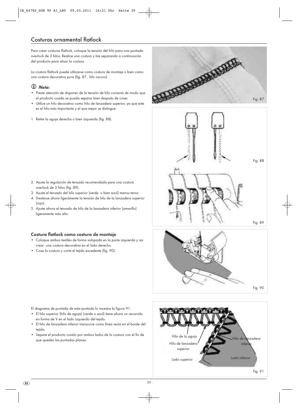 Costuras ornamental flatlock, Nota | Silvercrest SON 90 A1 User Manual | Page 32 / 182