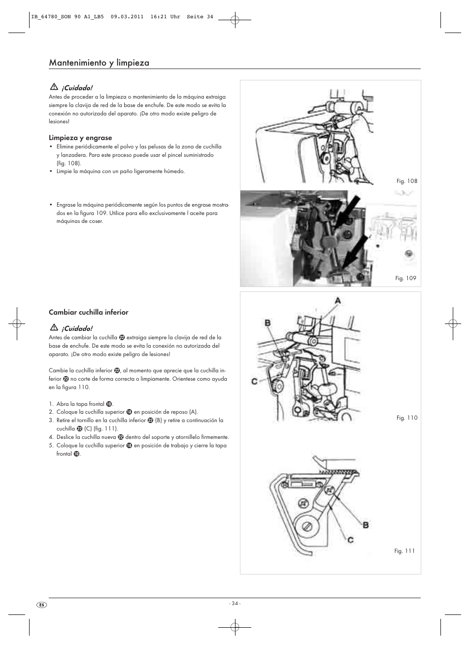 Mantenimiento y limpieza | Silvercrest SON 90 A1 User Manual | Page 36 / 182