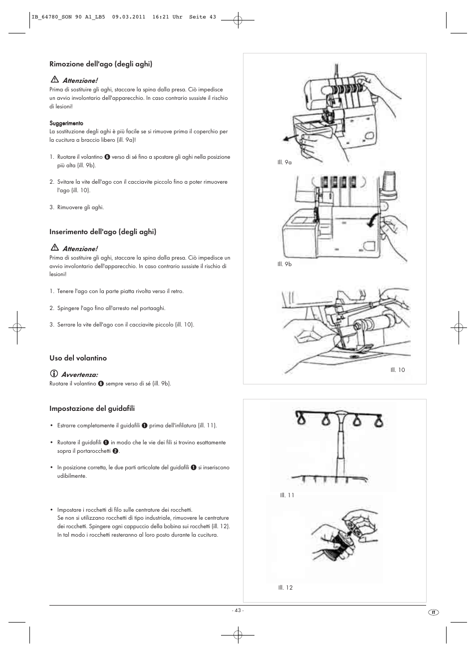 Attenzione, Avvertenza | Silvercrest SON 90 A1 User Manual | Page 45 / 182