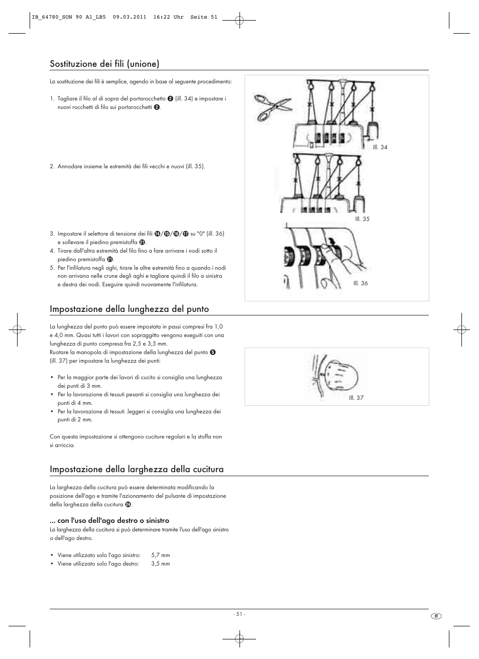 Sostituzione dei fili (unione), Impostazione della lunghezza del punto, Impostazione della larghezza della cucitura | Silvercrest SON 90 A1 User Manual | Page 53 / 182