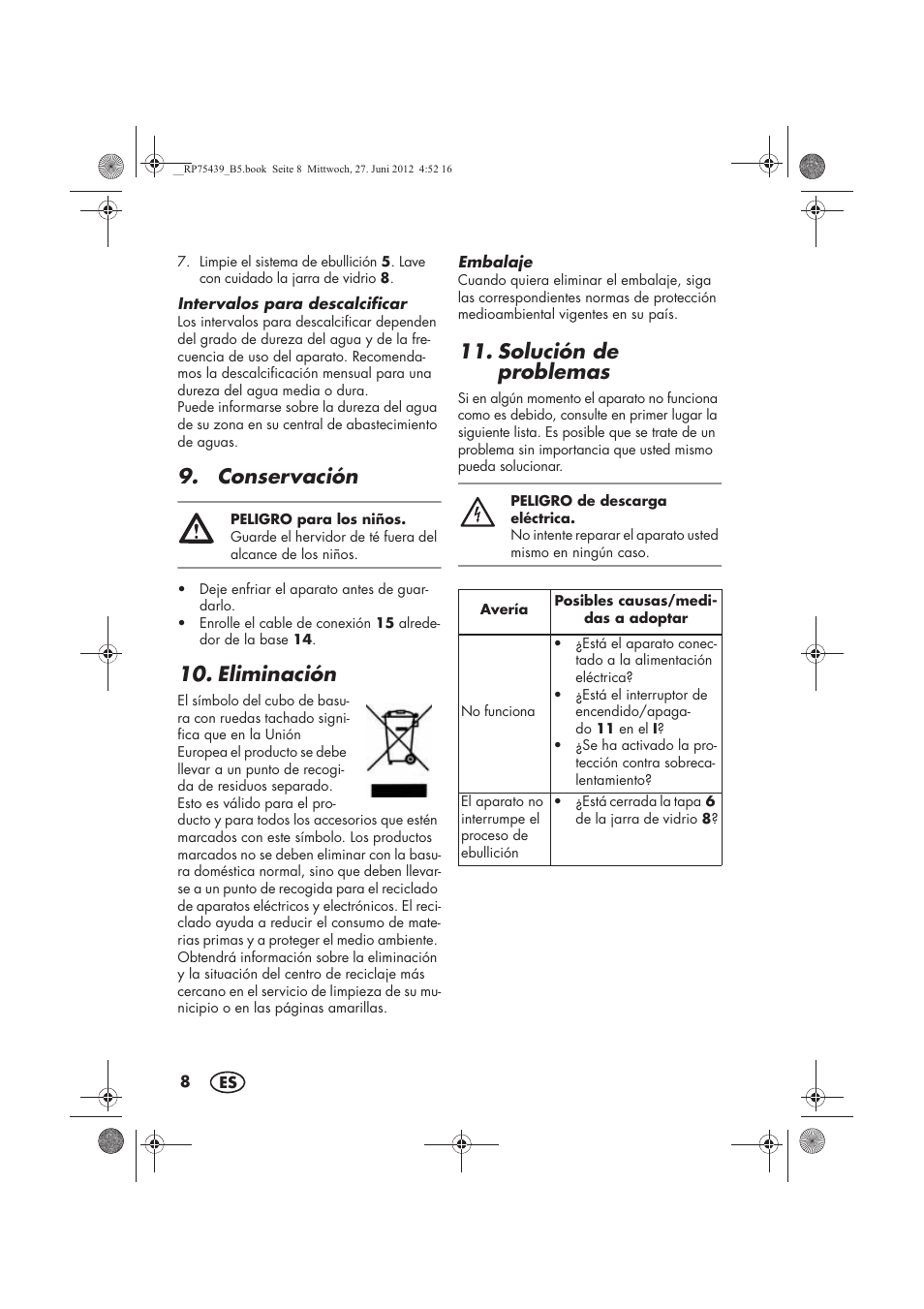 Conservación, Eliminación, Solución de problemas | Silvercrest STK 600 A1 User Manual | Page 10 / 54