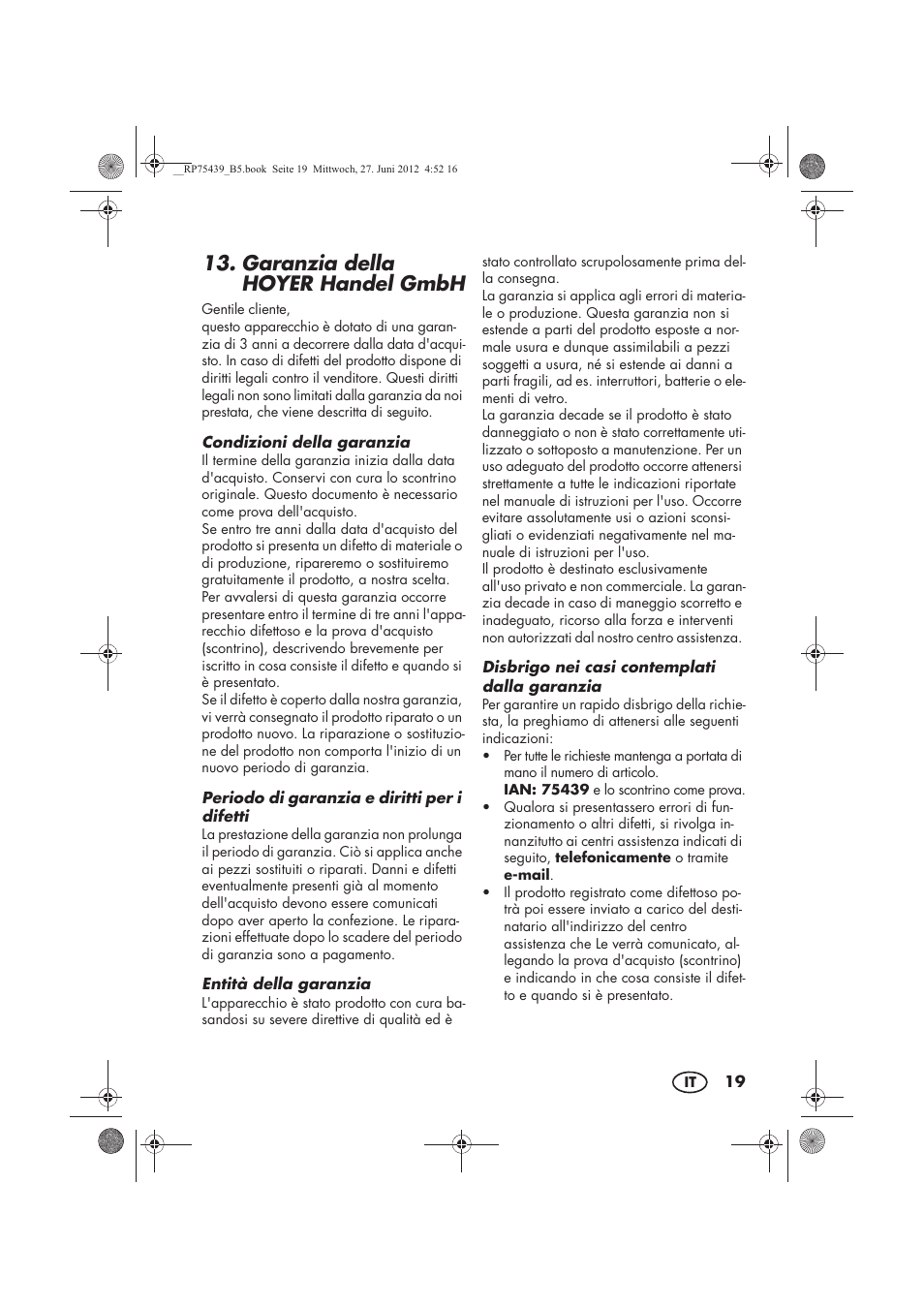 Garanzia della hoyer handel gmbh | Silvercrest STK 600 A1 User Manual | Page 21 / 54