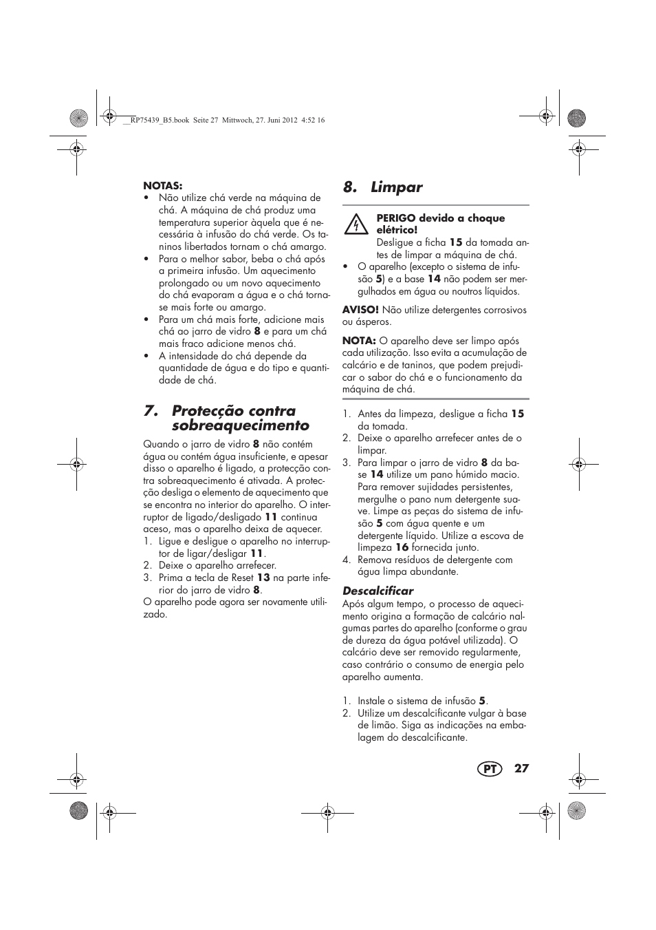 Protecção contra sobreaquecimento, Limpar | Silvercrest STK 600 A1 User Manual | Page 29 / 54