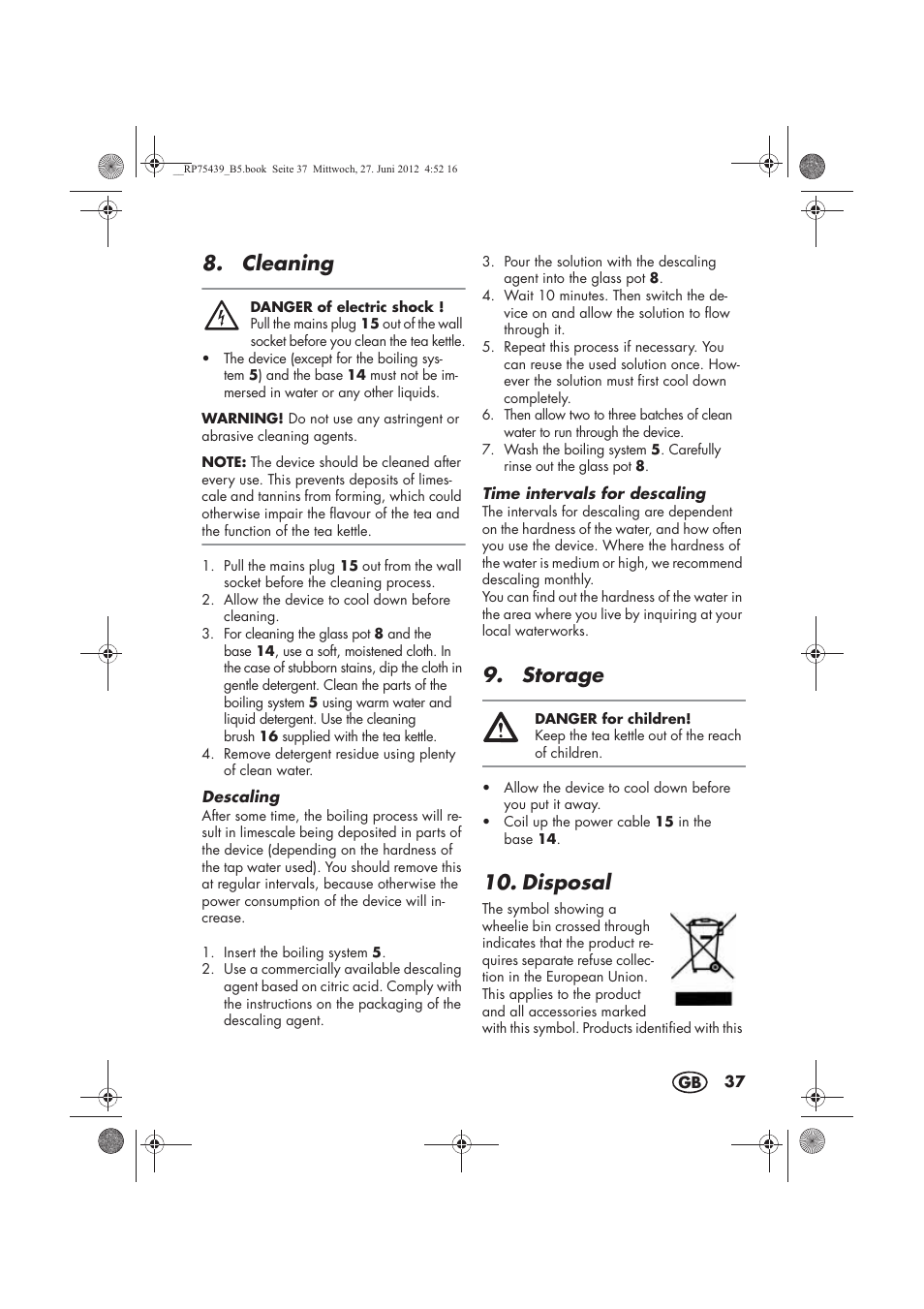 Cleaning, Storage, Disposal | Silvercrest STK 600 A1 User Manual | Page 39 / 54