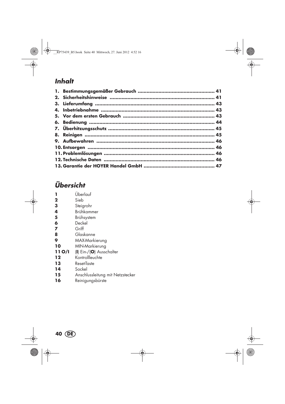 Inhalt, Übersicht | Silvercrest STK 600 A1 User Manual | Page 42 / 54