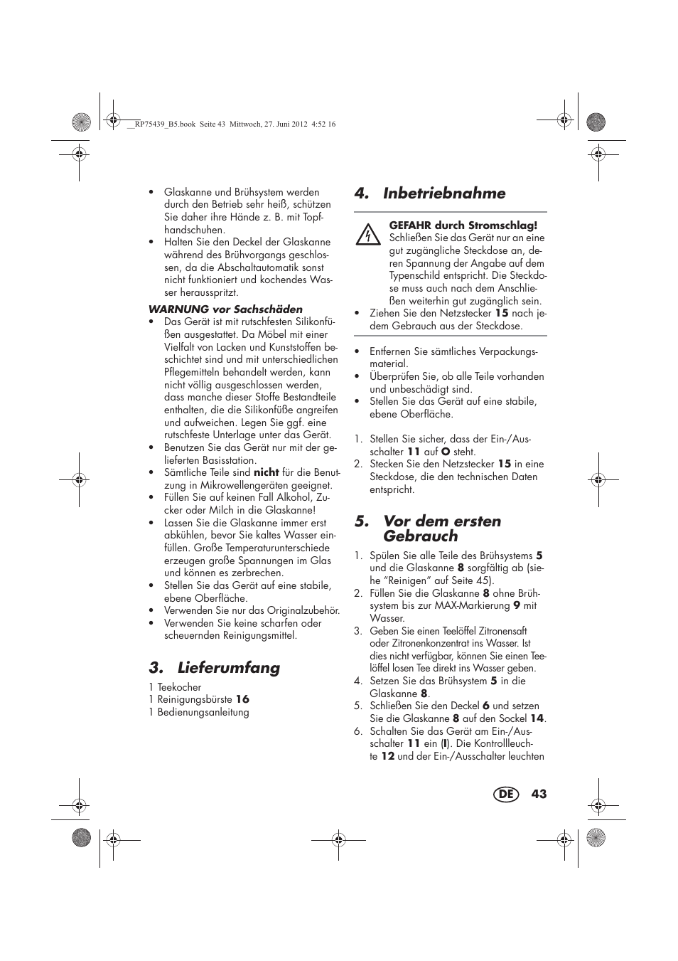 Lieferumfang, Inbetriebnahme, Vor dem ersten gebrauch | Silvercrest STK 600 A1 User Manual | Page 45 / 54