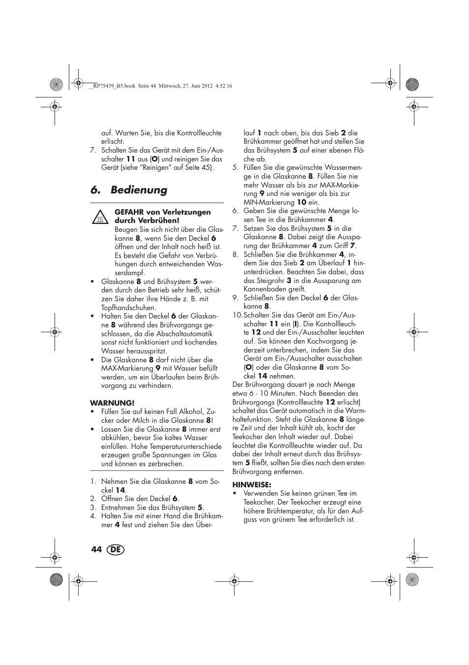 Bedienung | Silvercrest STK 600 A1 User Manual | Page 46 / 54