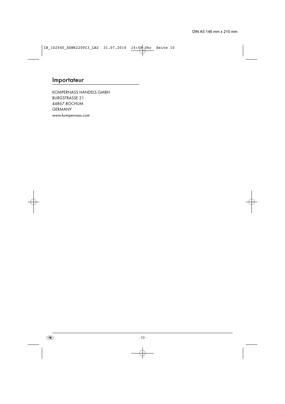 Importateur | Silvercrest SDBK 2200 C3 User Manual | Page 13 / 33
